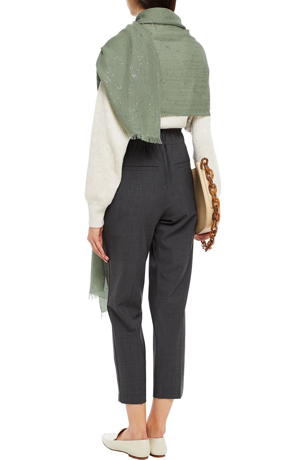 BRUNELLO CUCINELLI Sequined cashmere and silk-blend gauze scarf
