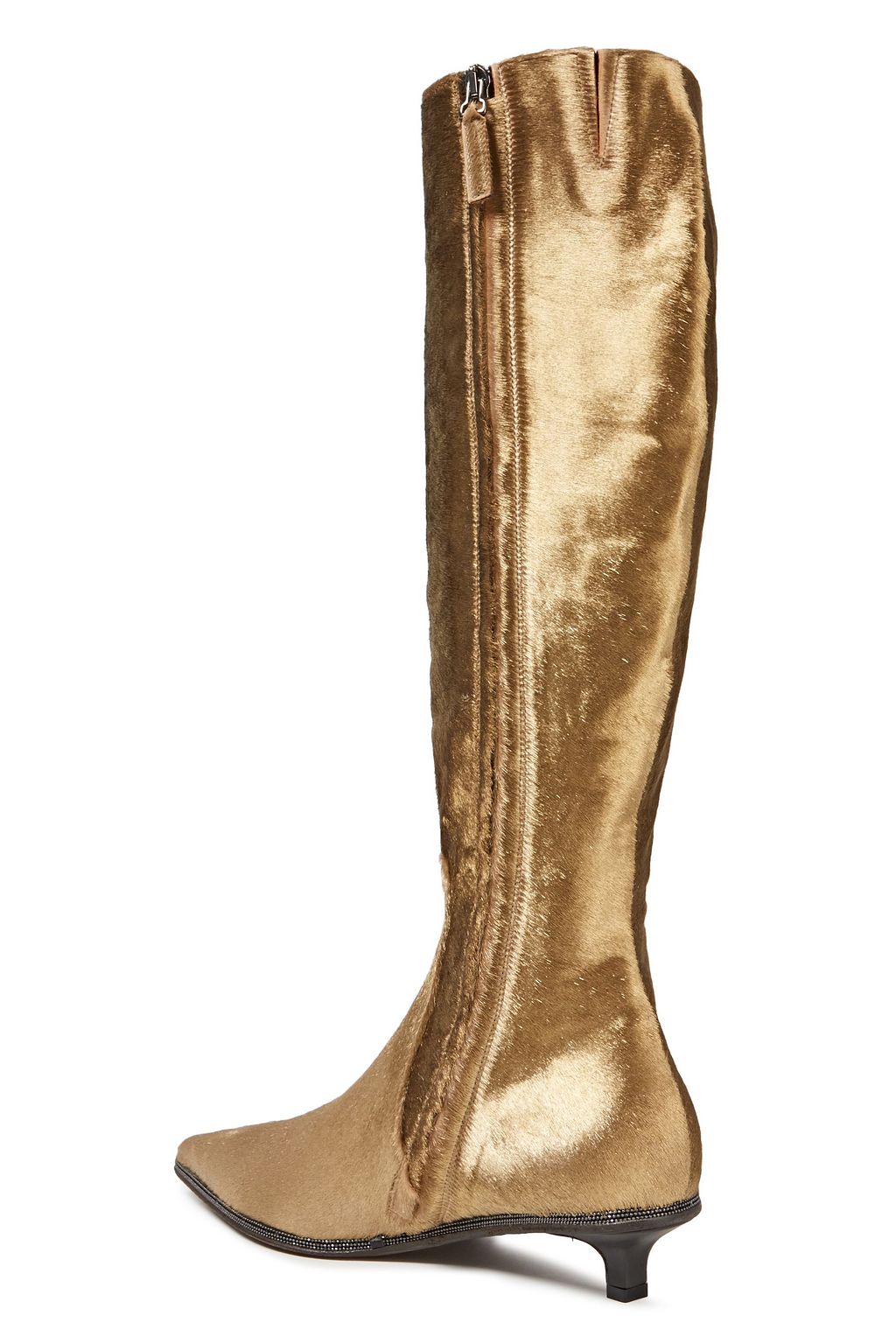 BRUNELLO CUCINELLI Bead-embellished metallic calf hair knee boots