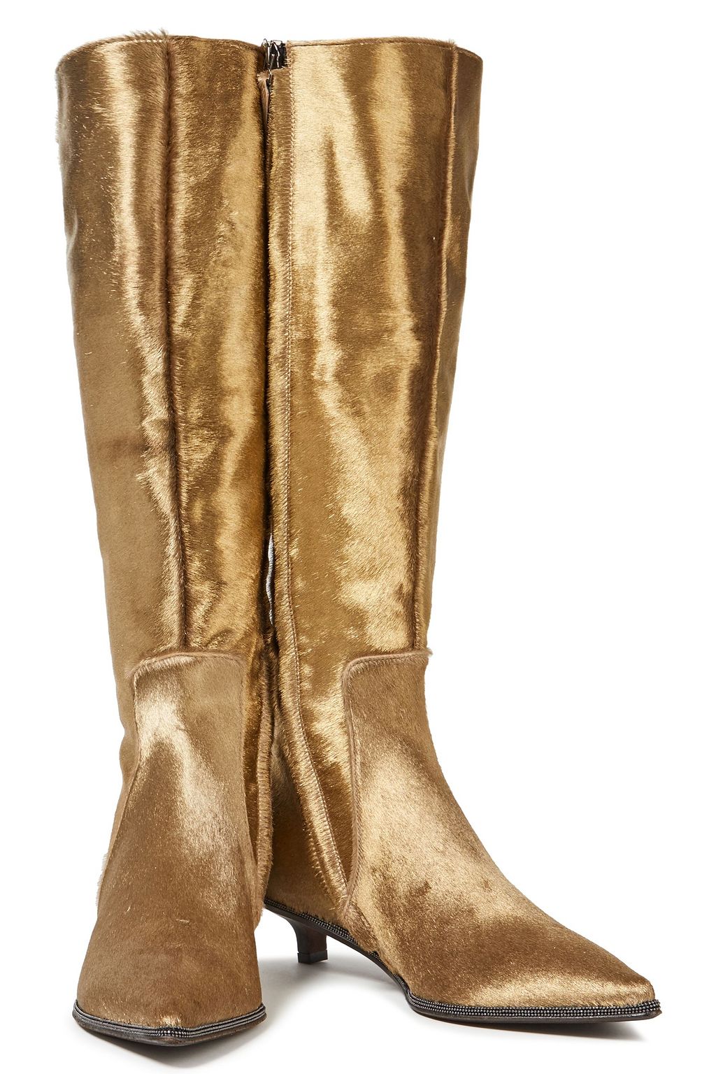 BRUNELLO CUCINELLI Bead-embellished metallic calf hair knee boots