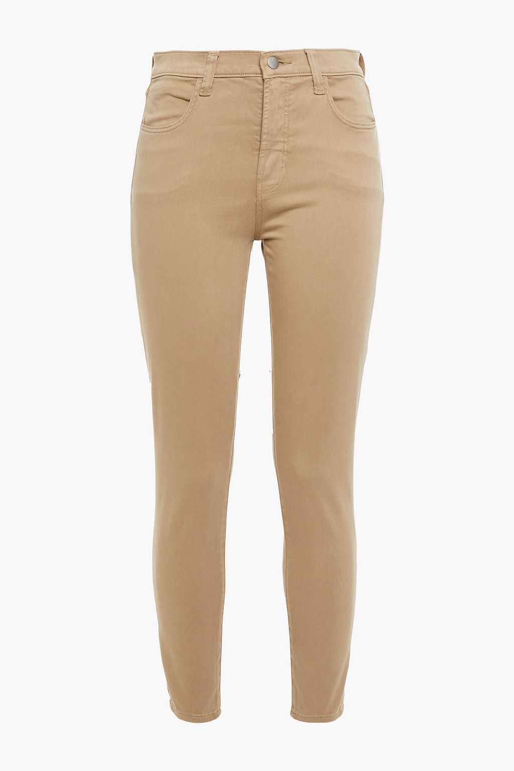 Beige Washed cotton-blend skinny pants 