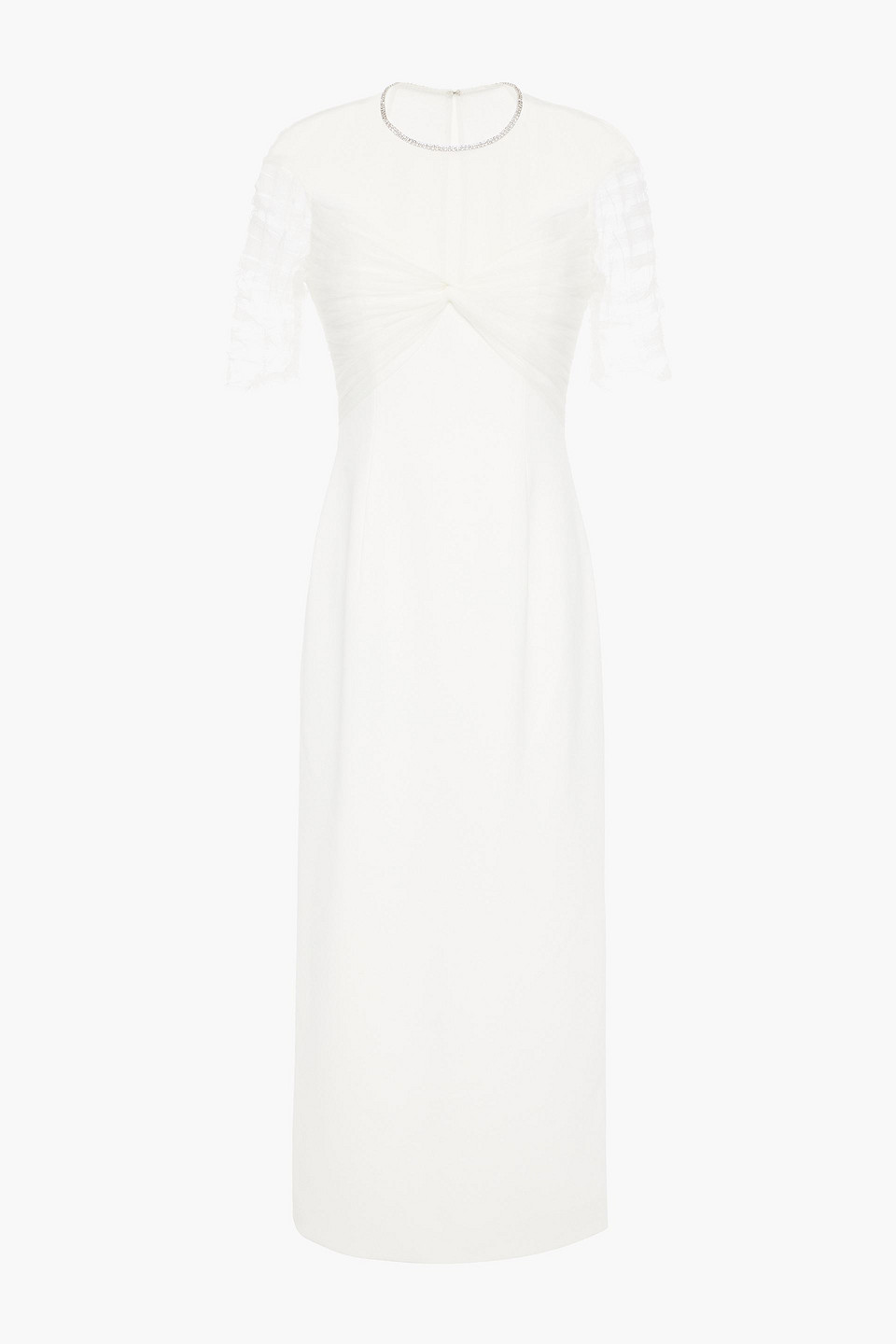 Tulip crystal-embellished tulle-paneled crepe midi dress