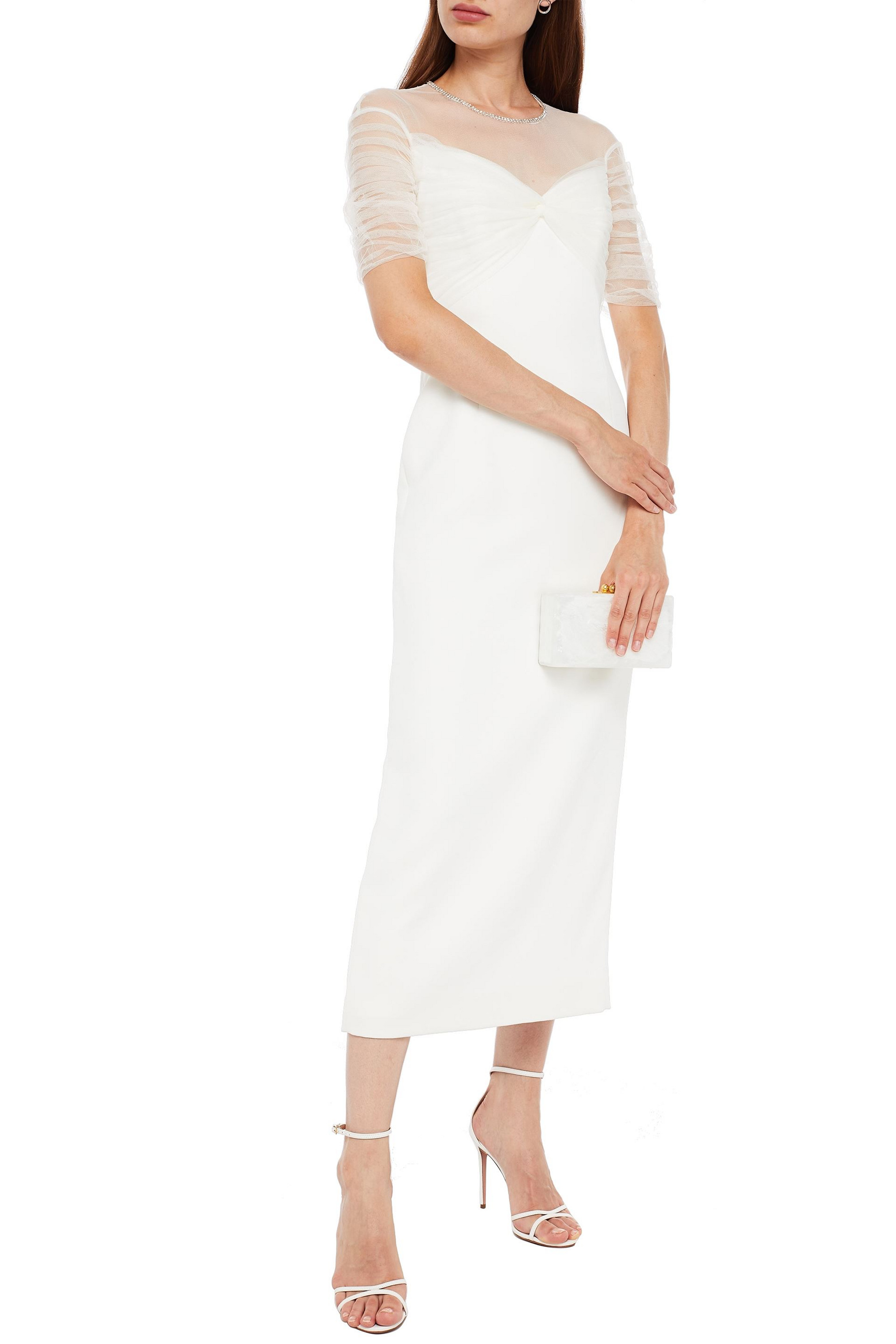 Jenny Packham Tulip crystal-embellished tulle-paneled crepe midi dress