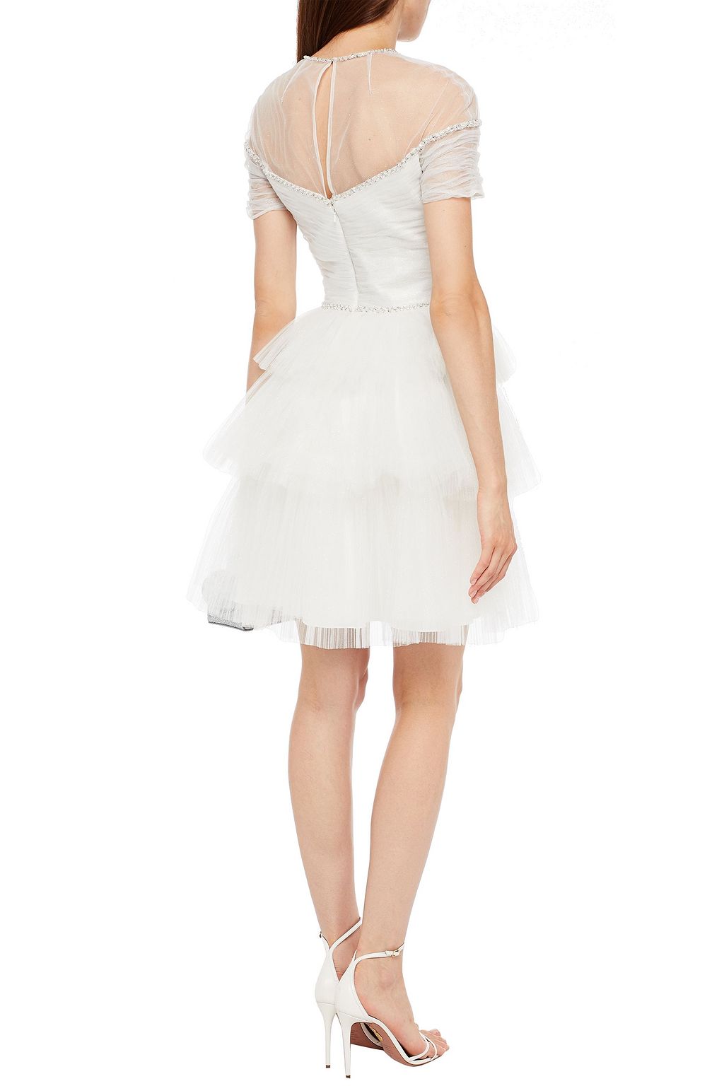 JENNY PACKHAM Anise tiered glittered plissé-tulle mini dress