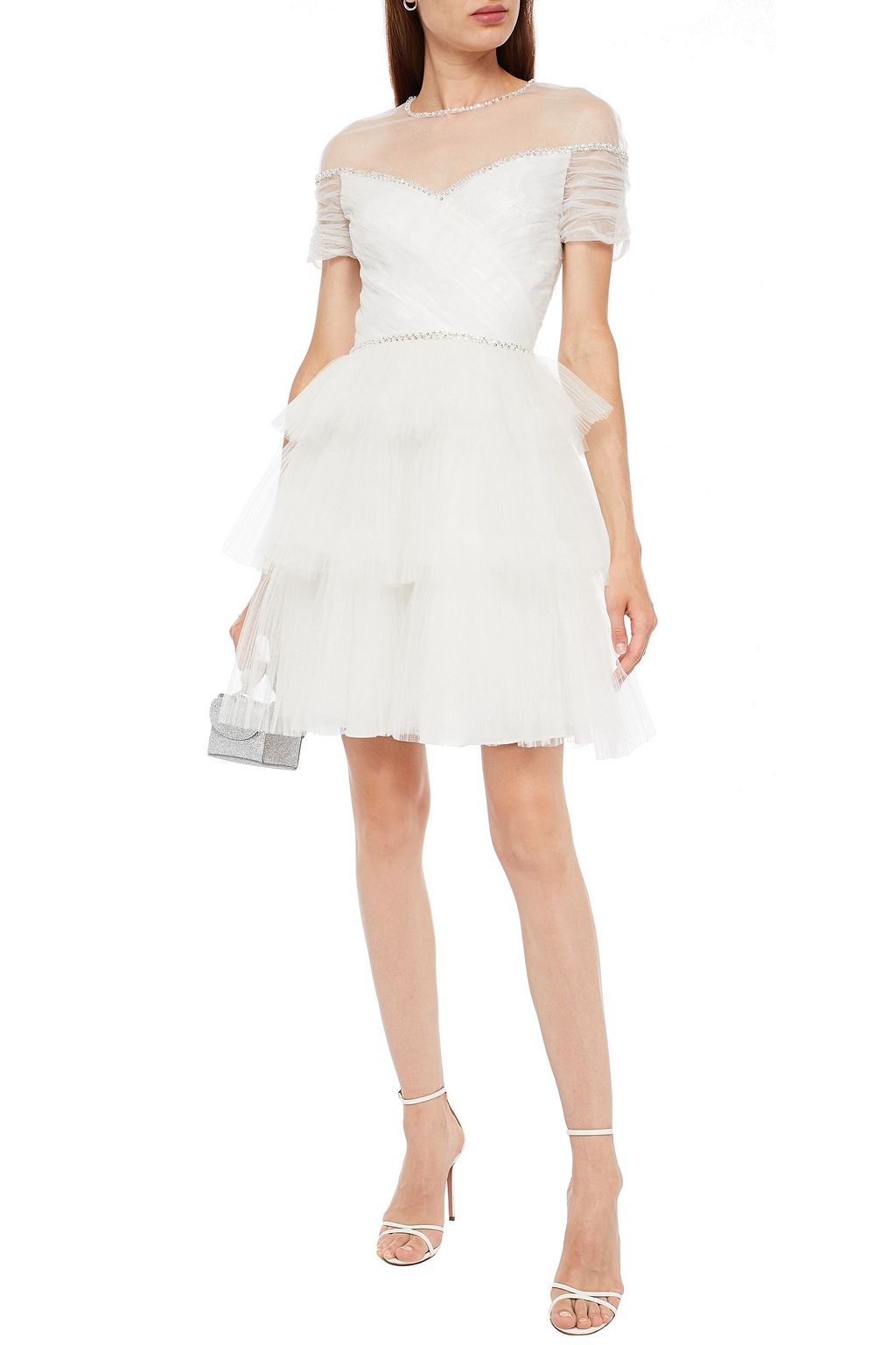 JENNY PACKHAM Anise tiered glittered plissé-tulle mini dress