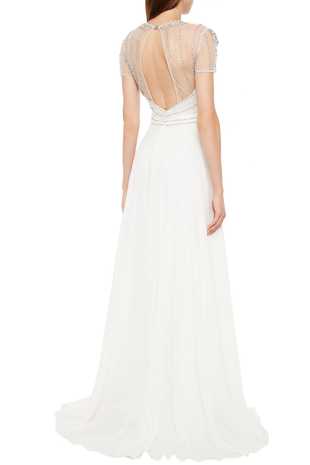 JENNY PACKHAM Amaryllis embellished tulle-paneled chiffon bridal gown