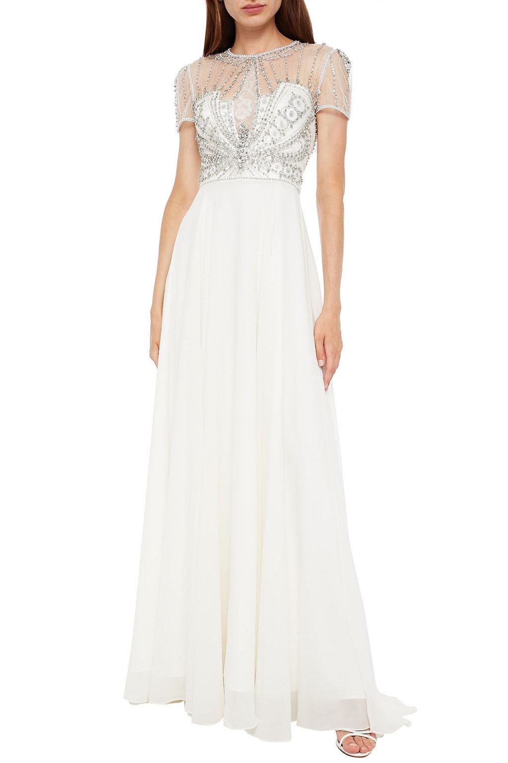 JENNY PACKHAM Amaryllis embellished tulle-paneled chiffon bridal gown