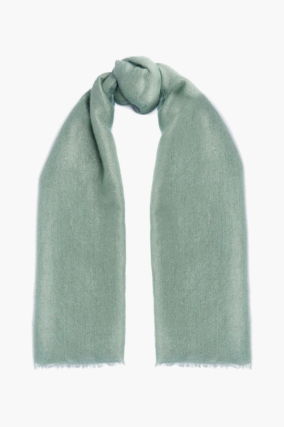 Brunello Cucinelli Frayed Metallic Gauze Scarf In Green