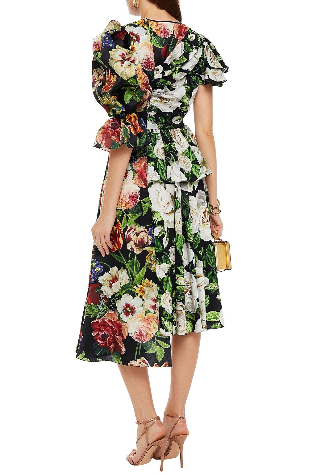 DOLCE&GABBANA Asymmetric paneled floral-print silk-blend crepe de chine midi dress