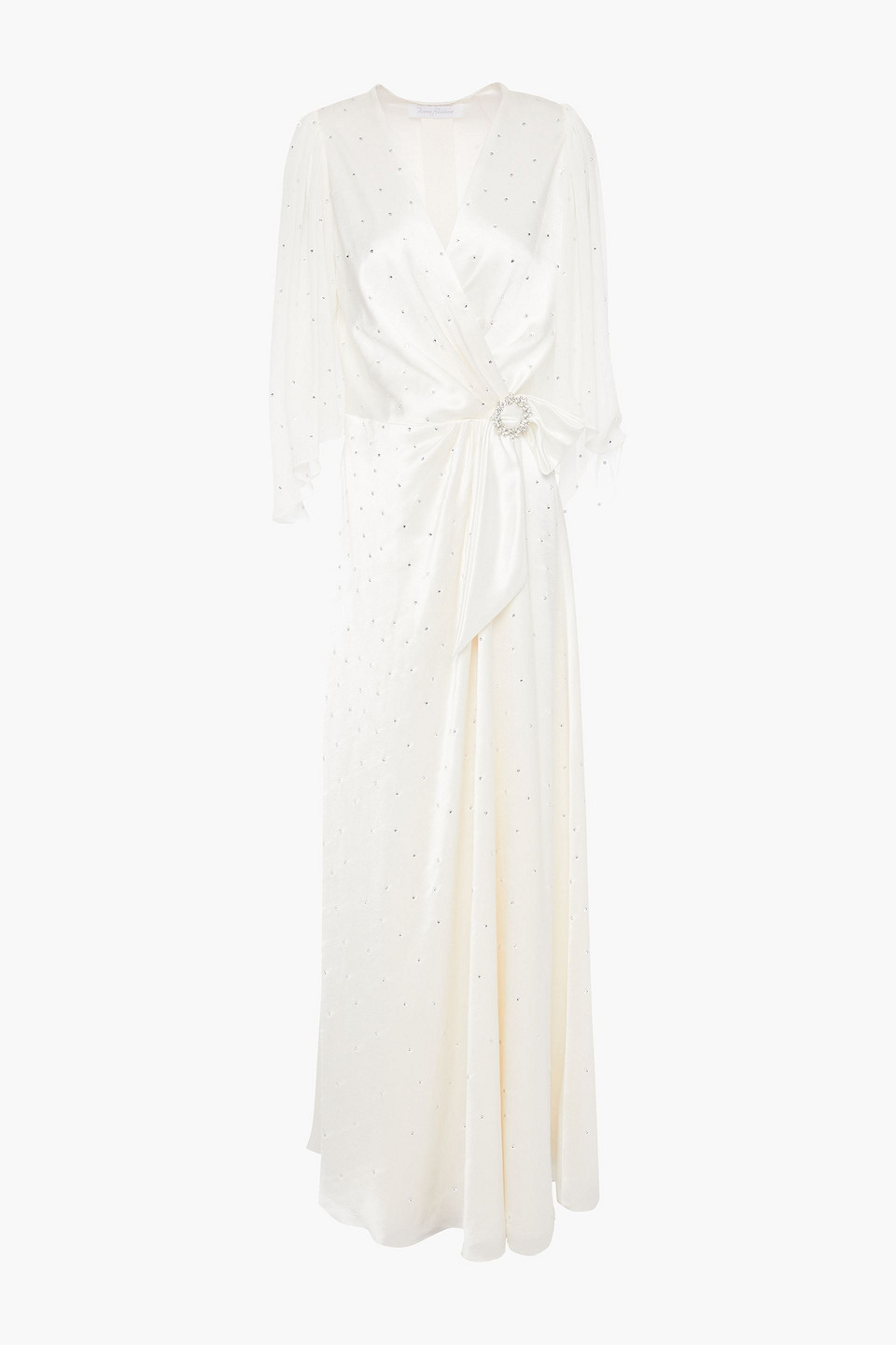 jenny packham - magnolia crystal-embellished georgette-paneled satin bridal gown - white - uk 8