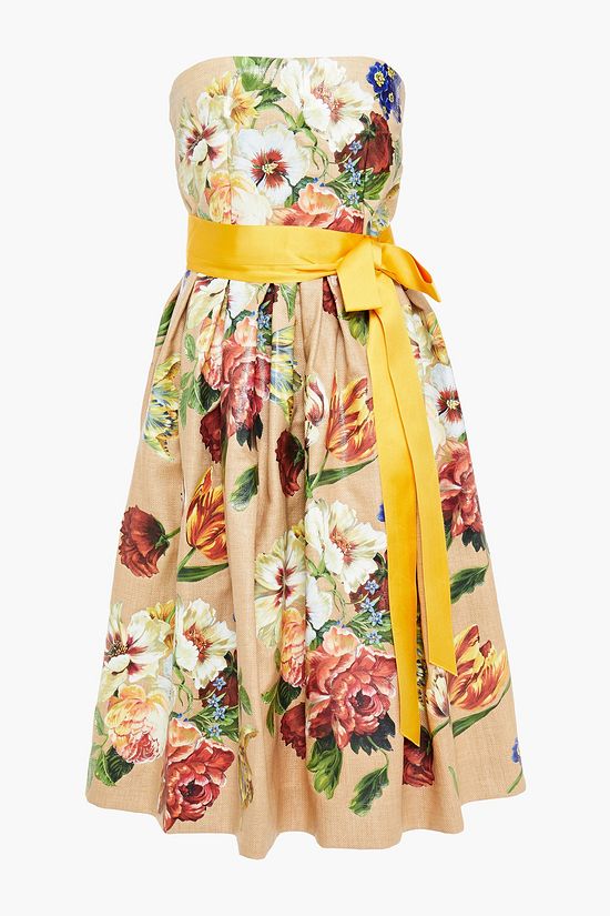 DOLCE & GABBANA Strapless pleated floral-print canvas dress | THE OUTNET