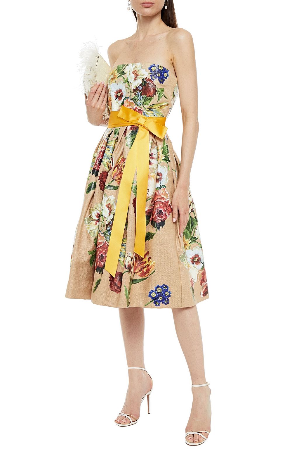 DOLCE&GABBANA Strapless pleated floral-print canvas dress