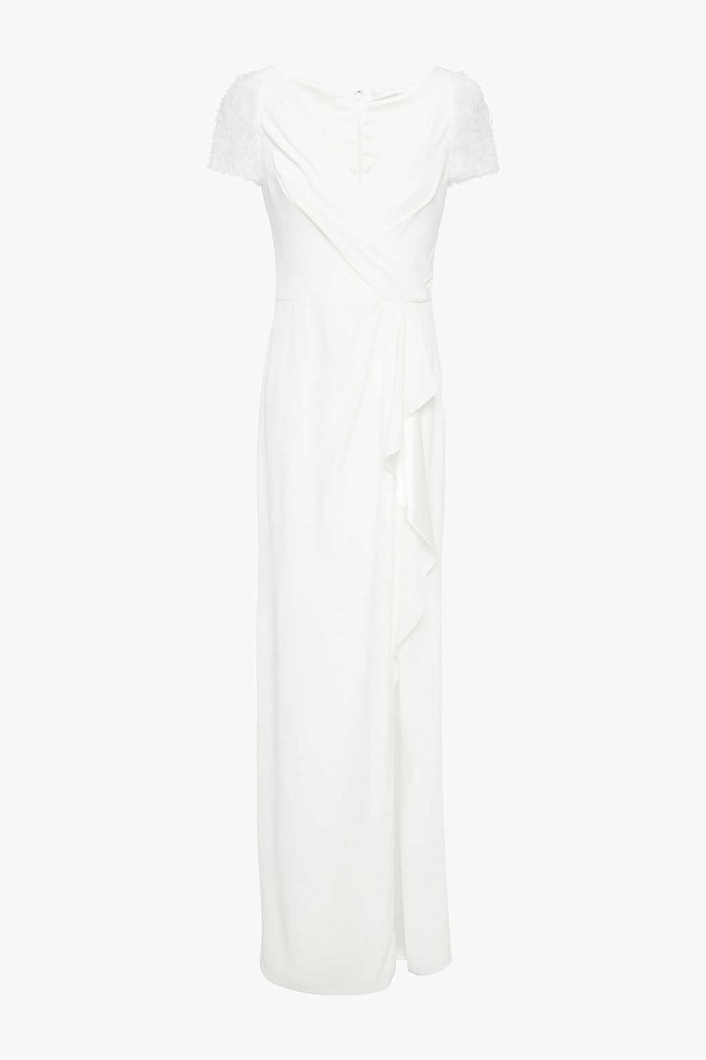 JENNY PACKHAM Camellia embellished lace-paneled draped cady bridal gown ...