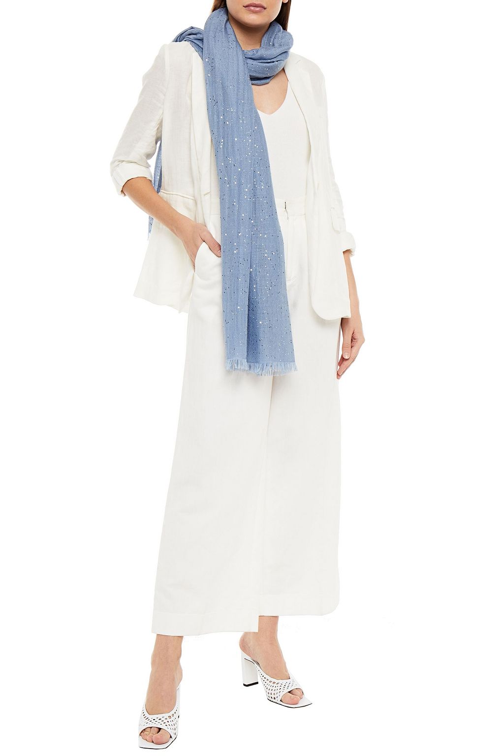 BRUNELLO CUCINELLI Sequined cashmere and silk-blend gauze scarf