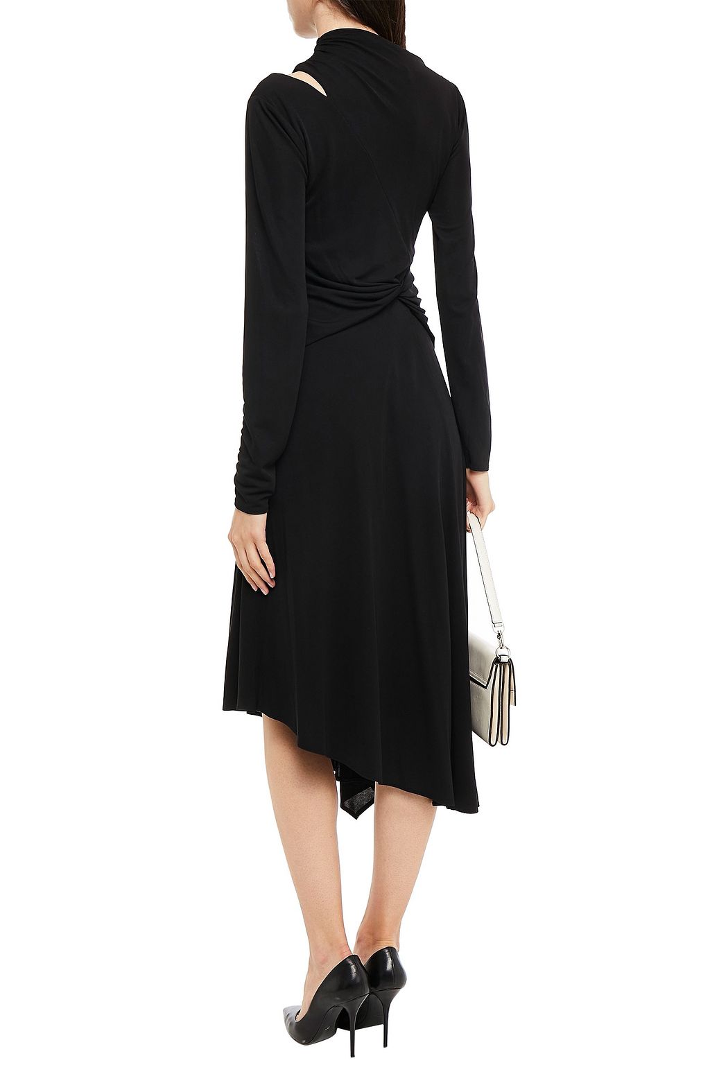 HALSTON Prisma asymmetric twist-front cutout jersey dress