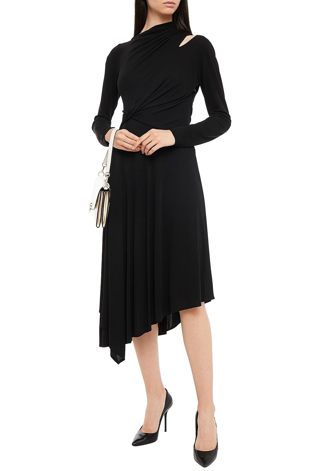 HALSTON Prisma asymmetric twist-front cutout jersey dress