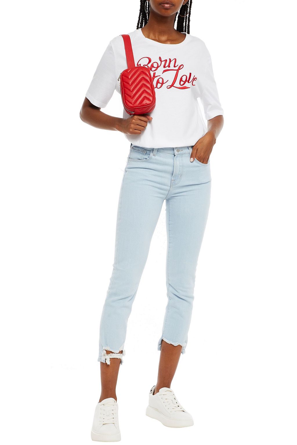 J BRAND Ruby distressed high-rise slim-leg jeans