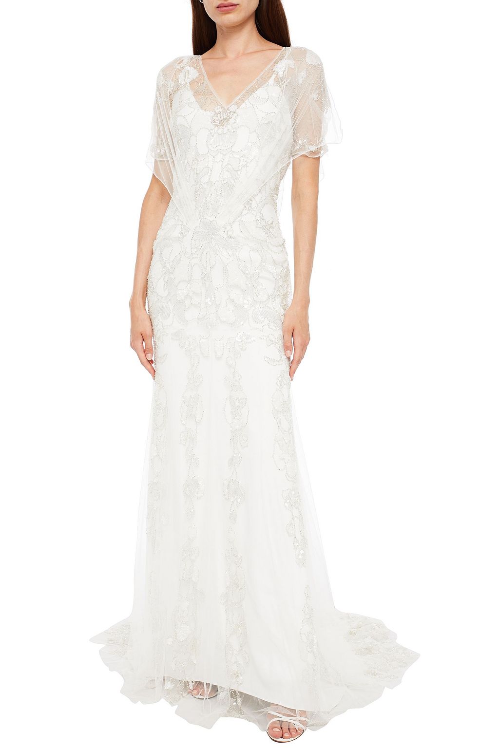 JENNY PACKHAM Honey layered embellished tulle bridal gown