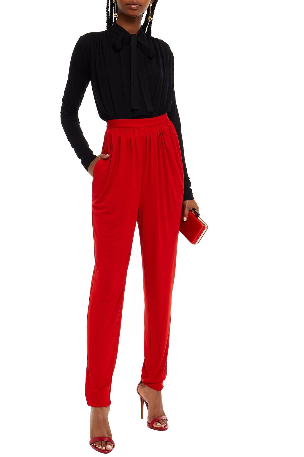 HALSTON Rowan gathered jersey tapered pants
