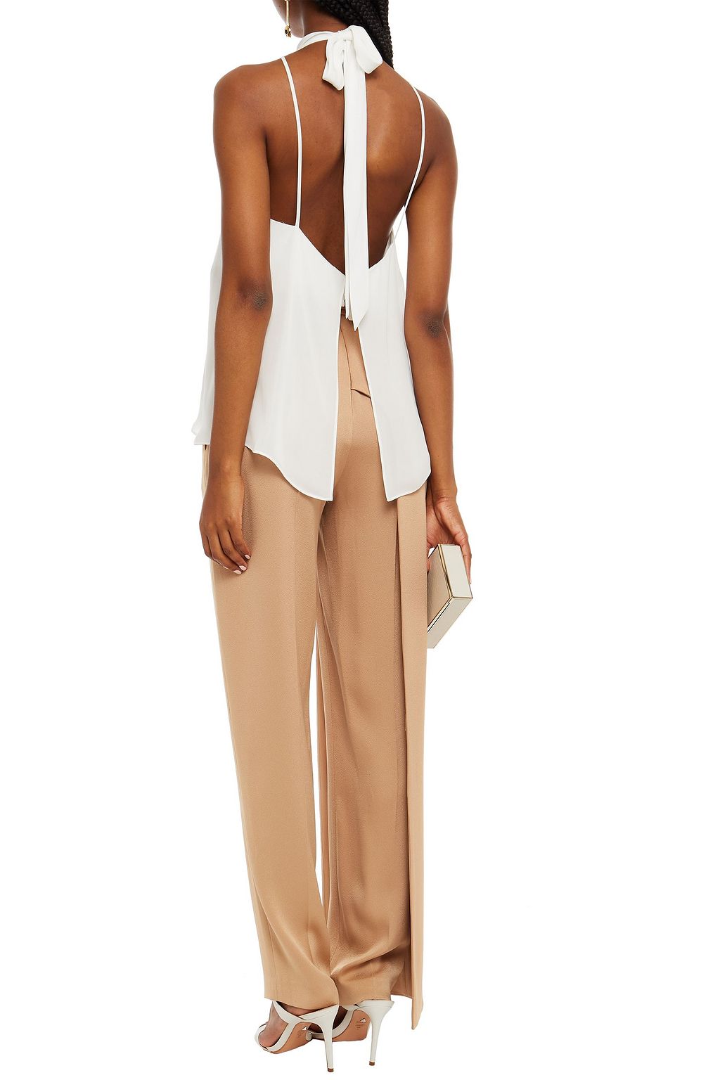 HALSTON Olivia draped satin-crepe straight-leg pants
