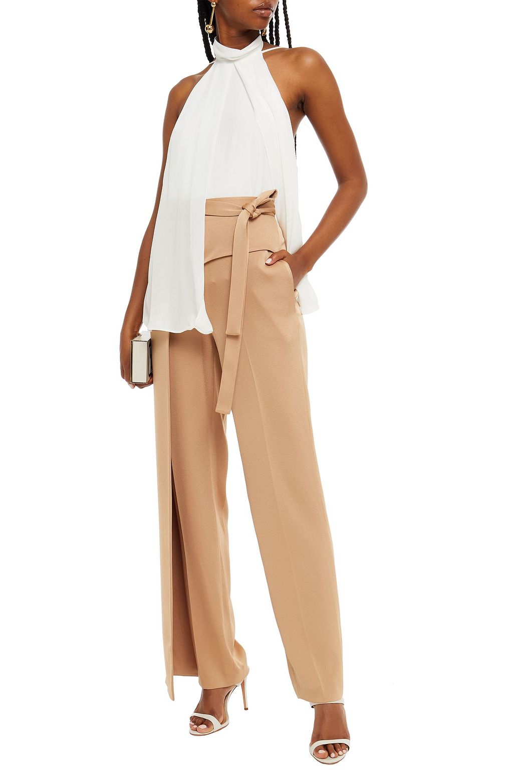 HALSTON Olivia draped satin-crepe straight-leg pants