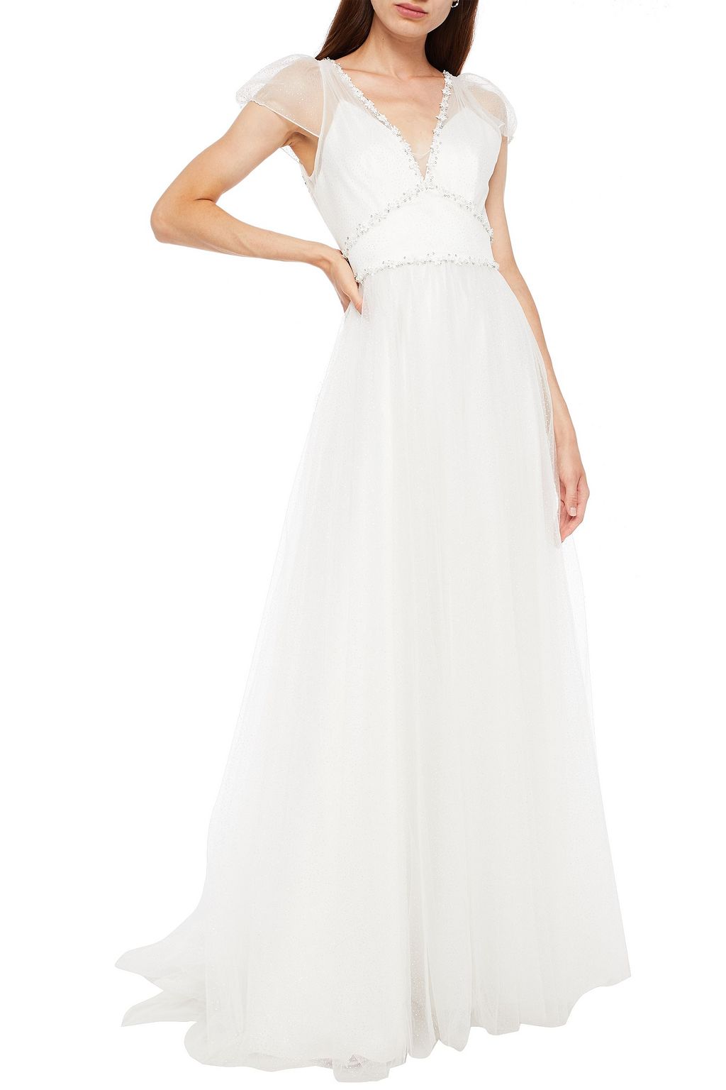 JENNY PACKHAM Gardenia embellished glittered tulle bridal gown