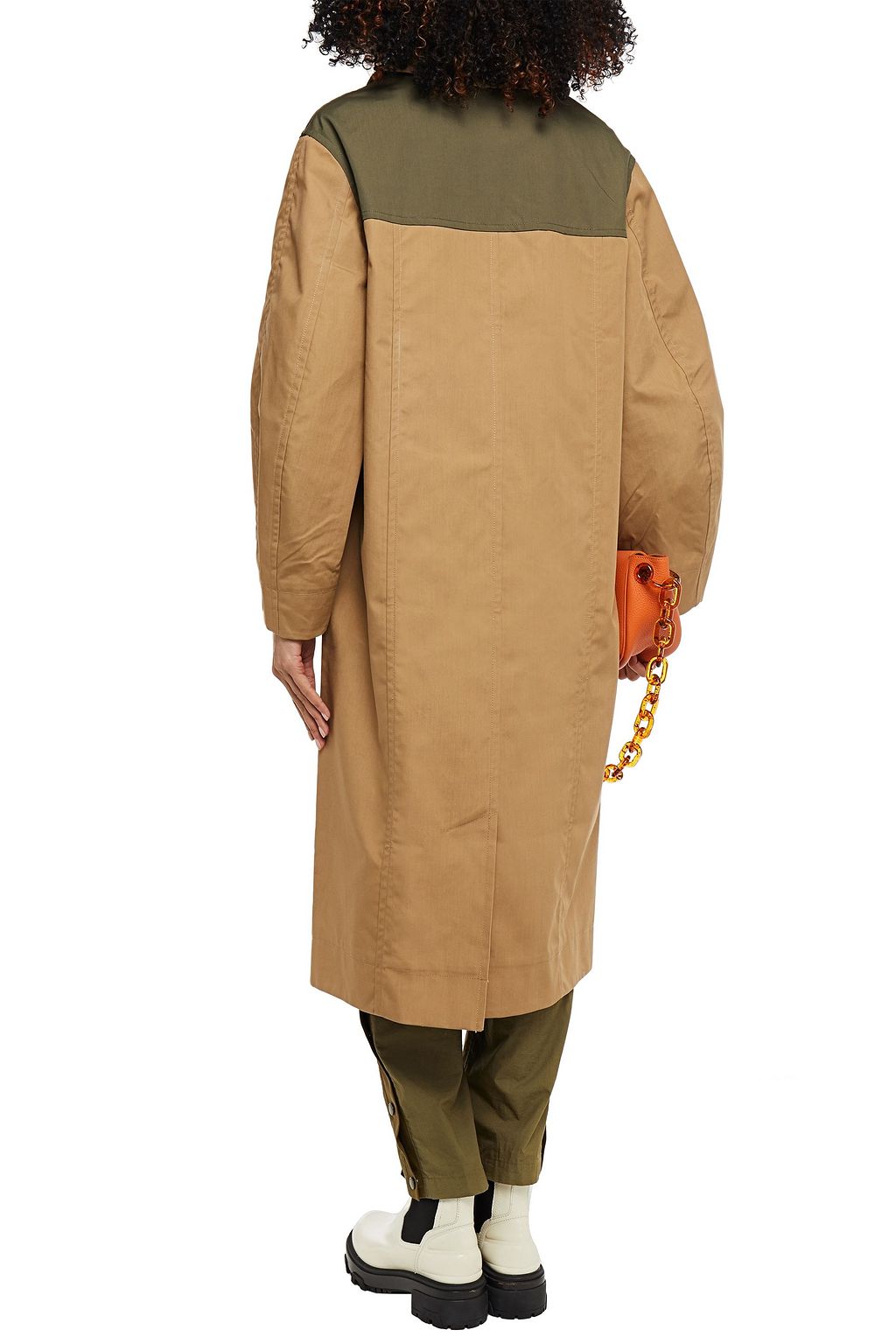 GANNI Double-breasted two-tone cotton-blend coat