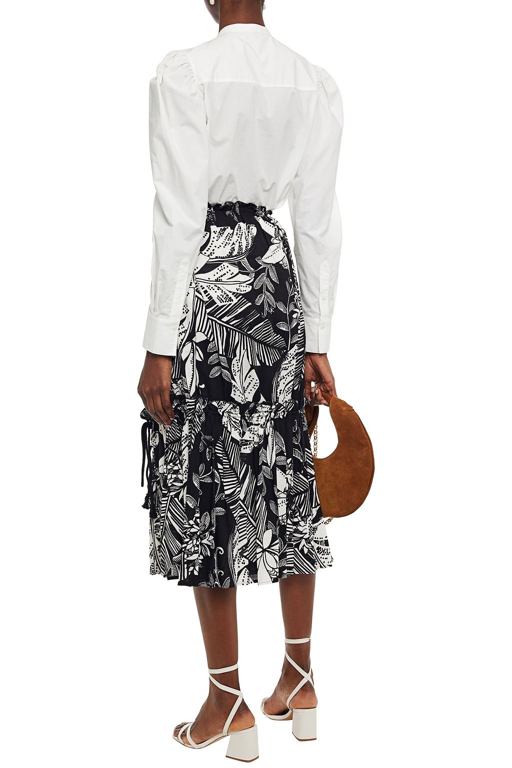 SEE BY CHLOÉ Ruffle-trimmed printed cotton-blend midi skirt