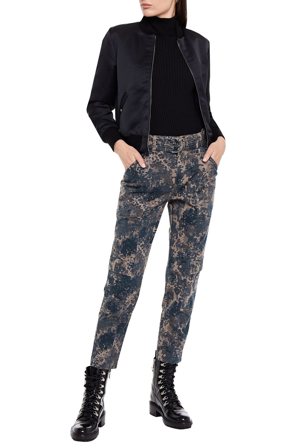 J BRAND Belted camouflage-print cotton-blend twill tapered pants