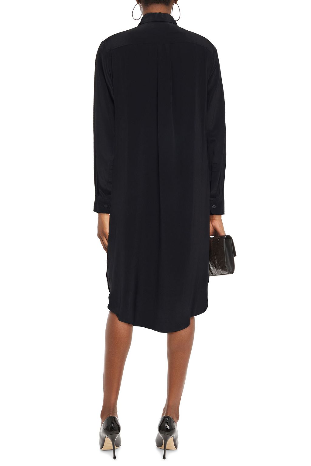 HALSTON Maeve twist-front crepe de chine midi shirt dress