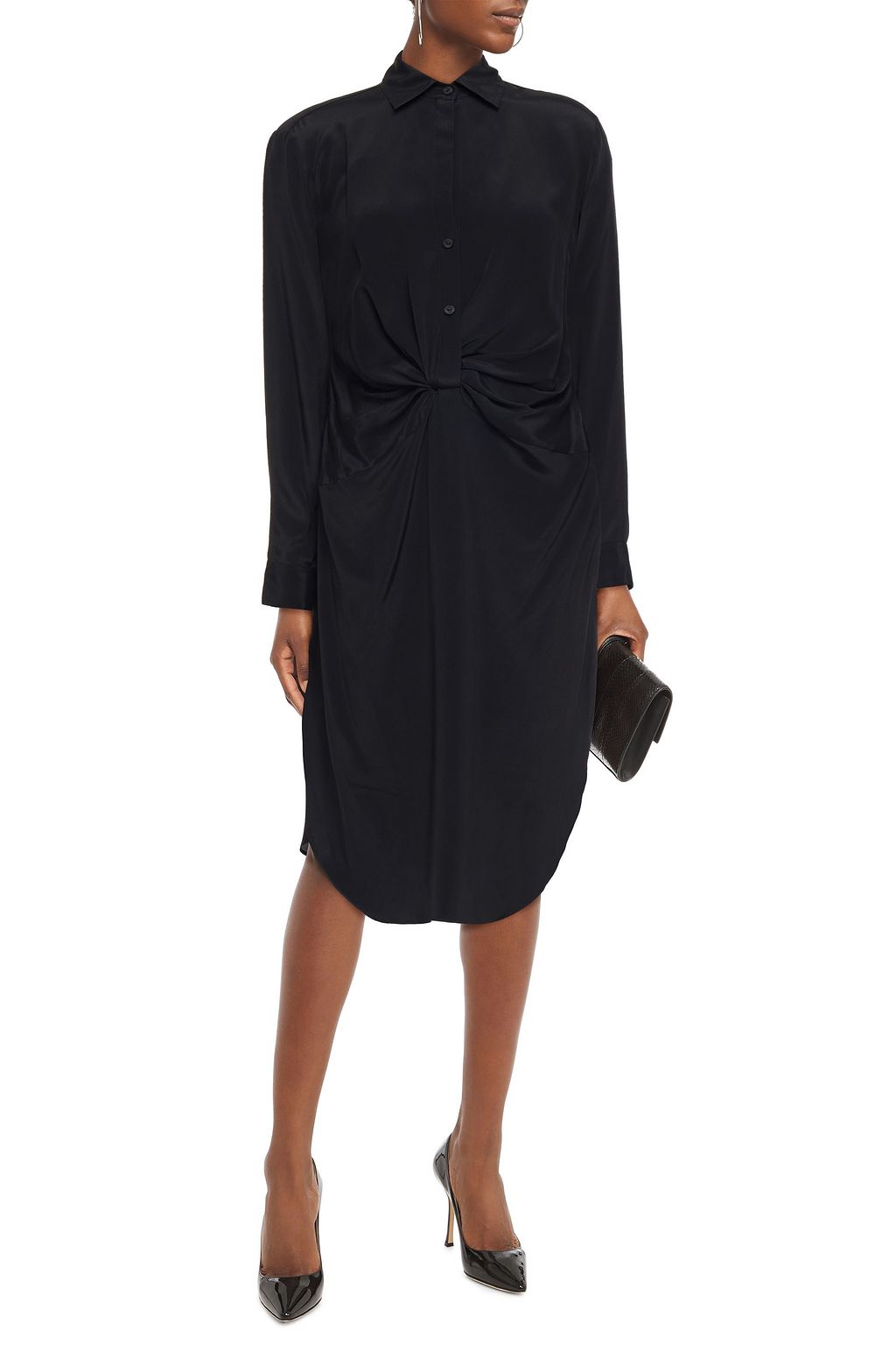 HALSTON Maeve twist-front crepe de chine midi shirt dress