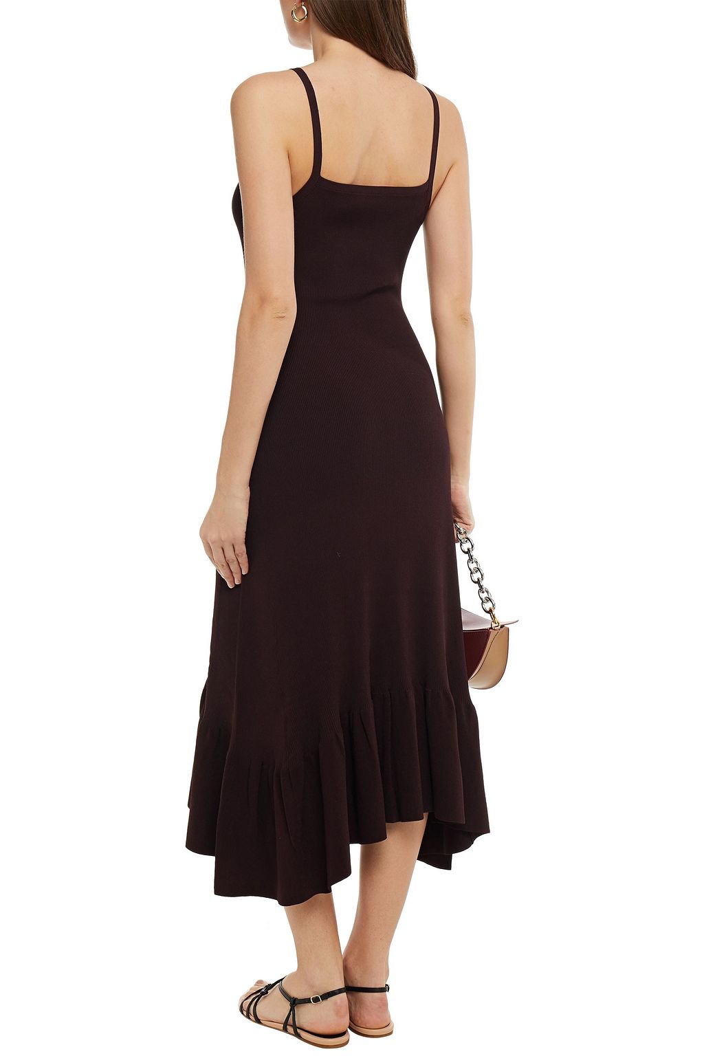 A.L.C. Asymmetric fluted ribbed-knit midi dress