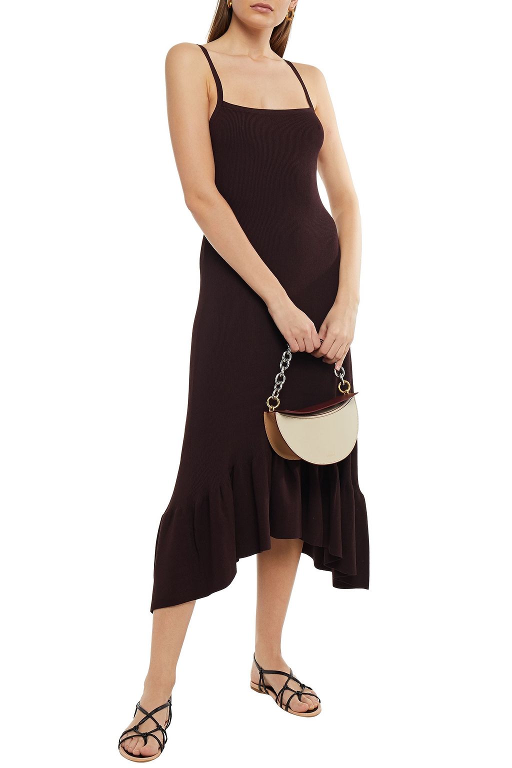 A.L.C. Asymmetric fluted ribbed-knit midi dress