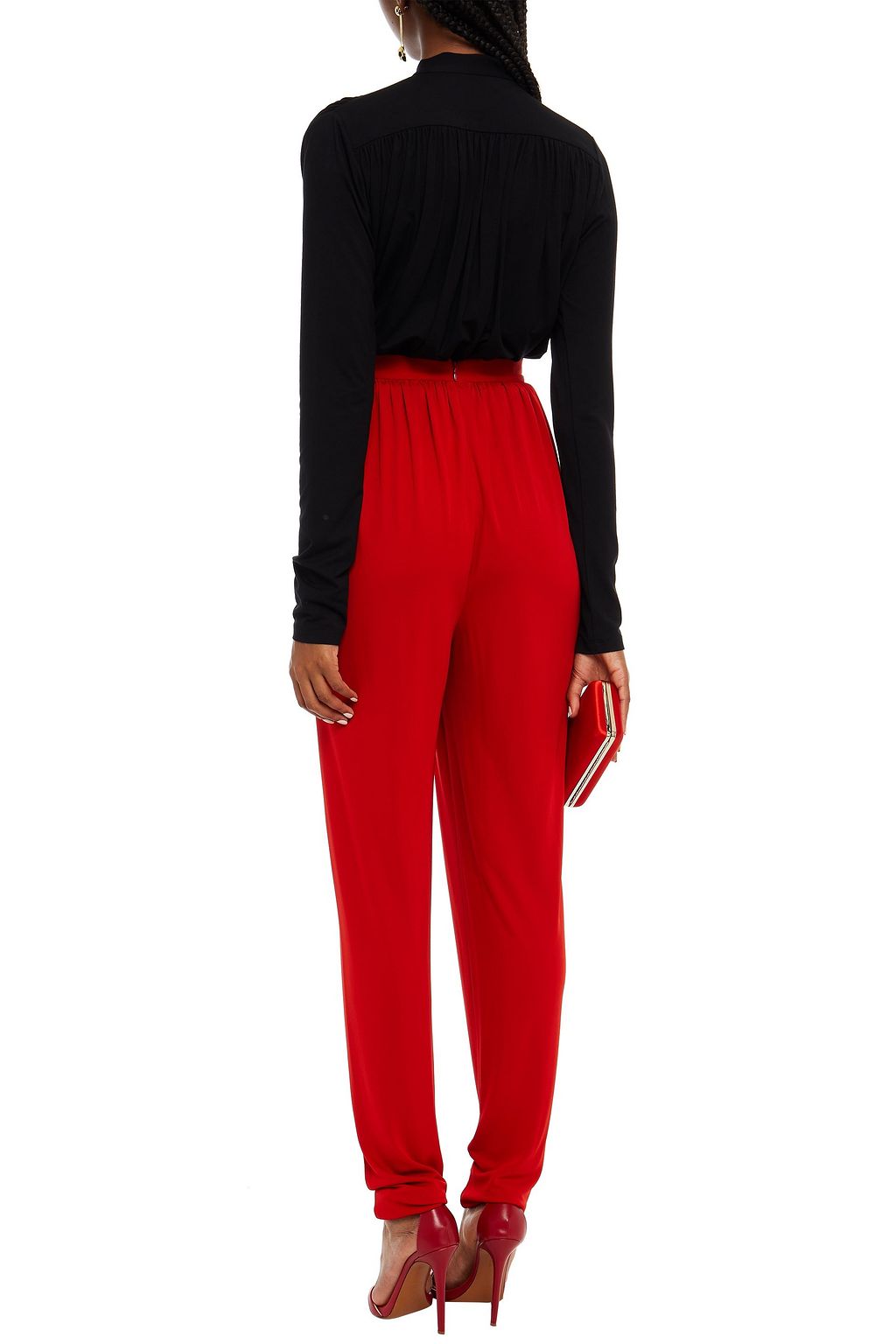 HALSTON Pussy-bow jersey top