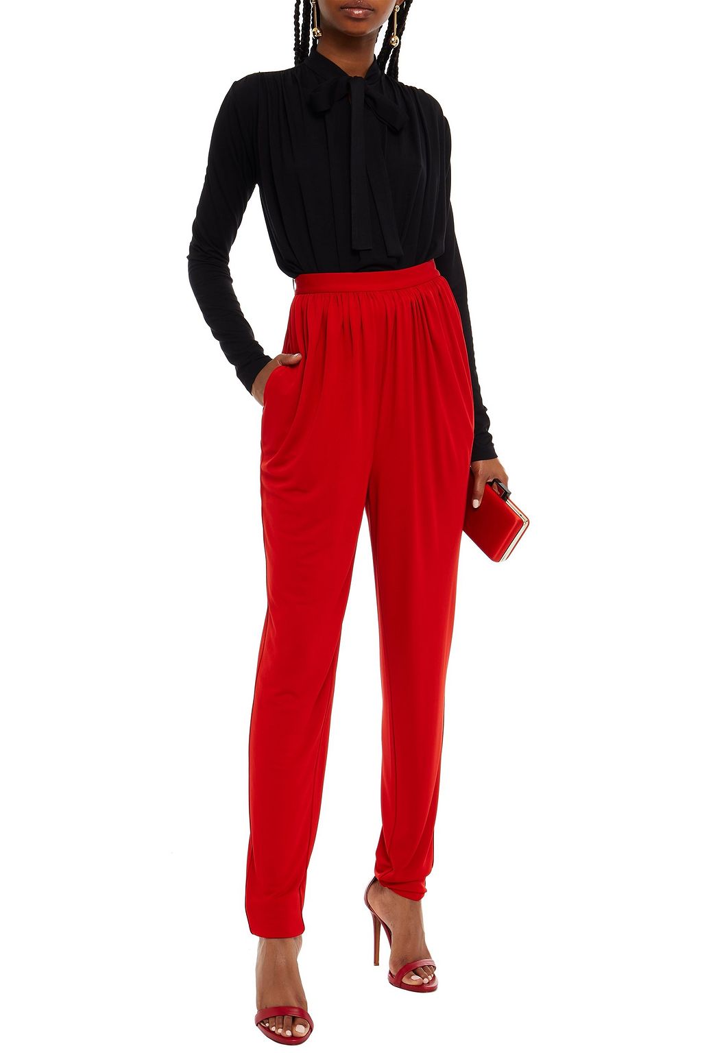 HALSTON Pussy-bow jersey top