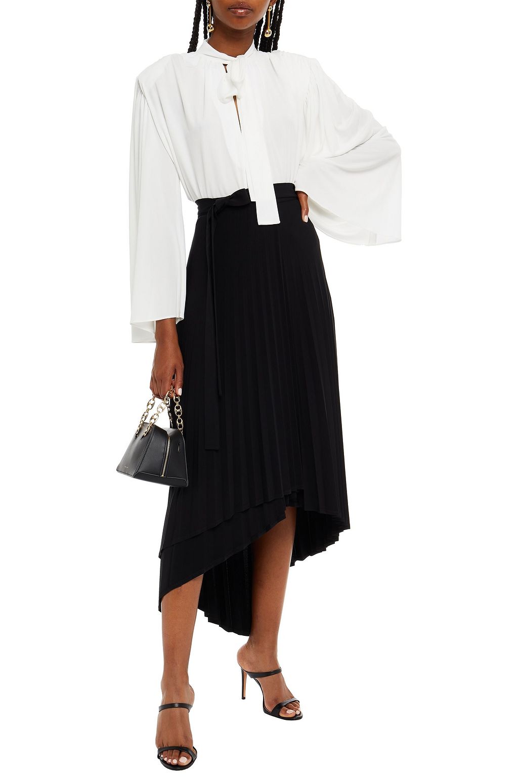 HALSTON Pussy-bow crepe blouse