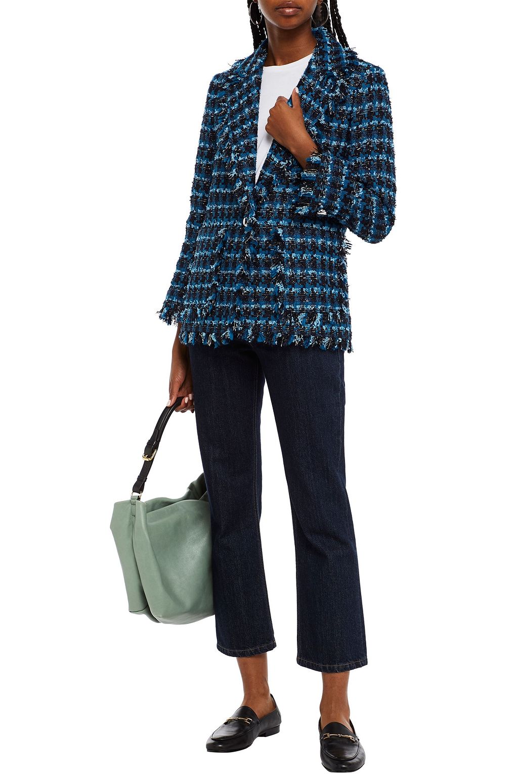 KATE SPADE NEW YORK Frayed metallic cotton-blend tweed blazer