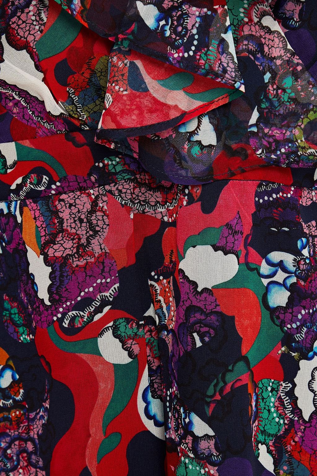 SALONI Ruffled printed silk-georgette mini dress