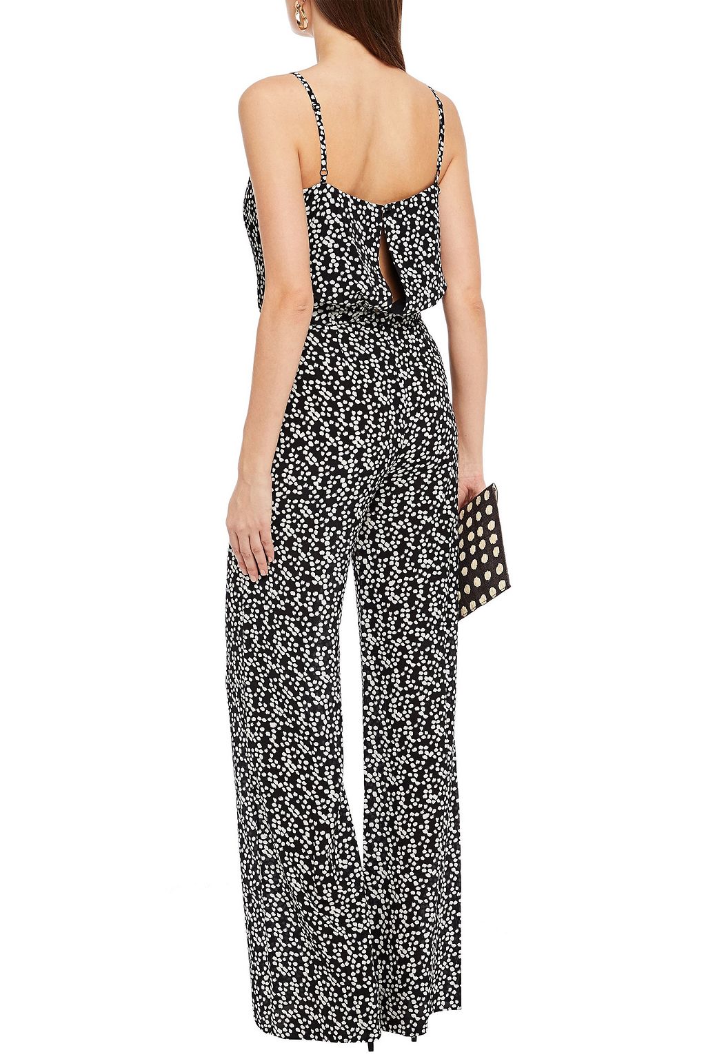 SALONI Belted printed silk crepe de chine wide-leg jumpsuit