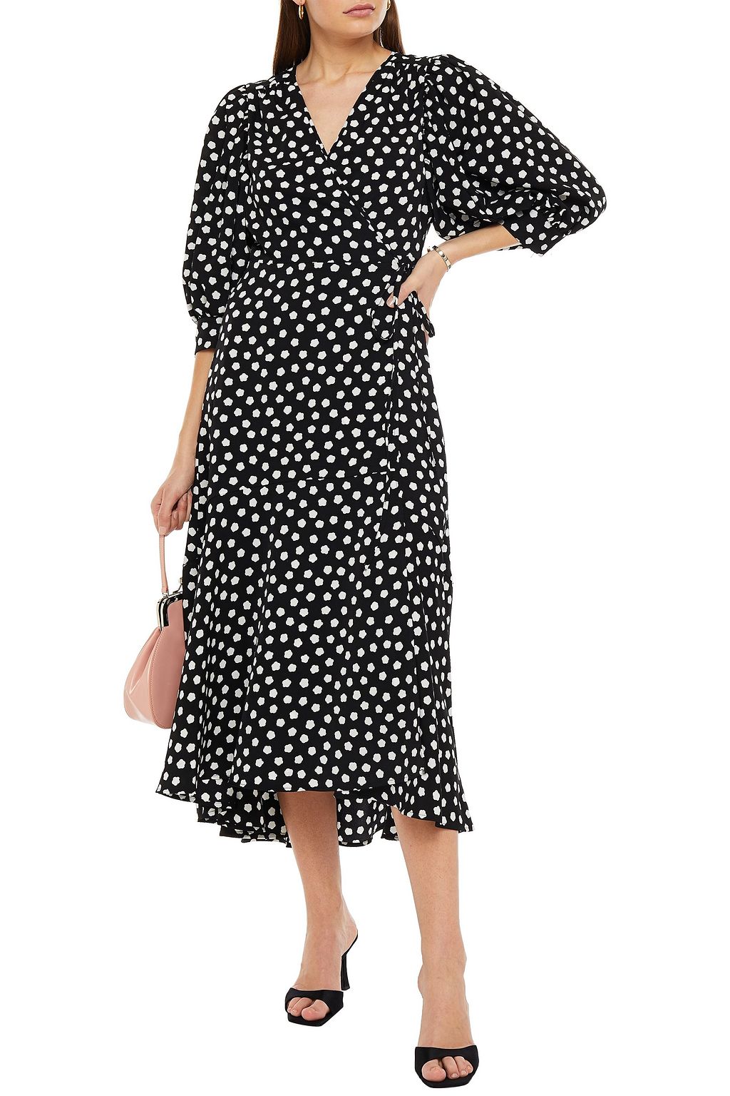 KATE SPADE NEW YORK Gathered printed wool-crepe midi wrap dress