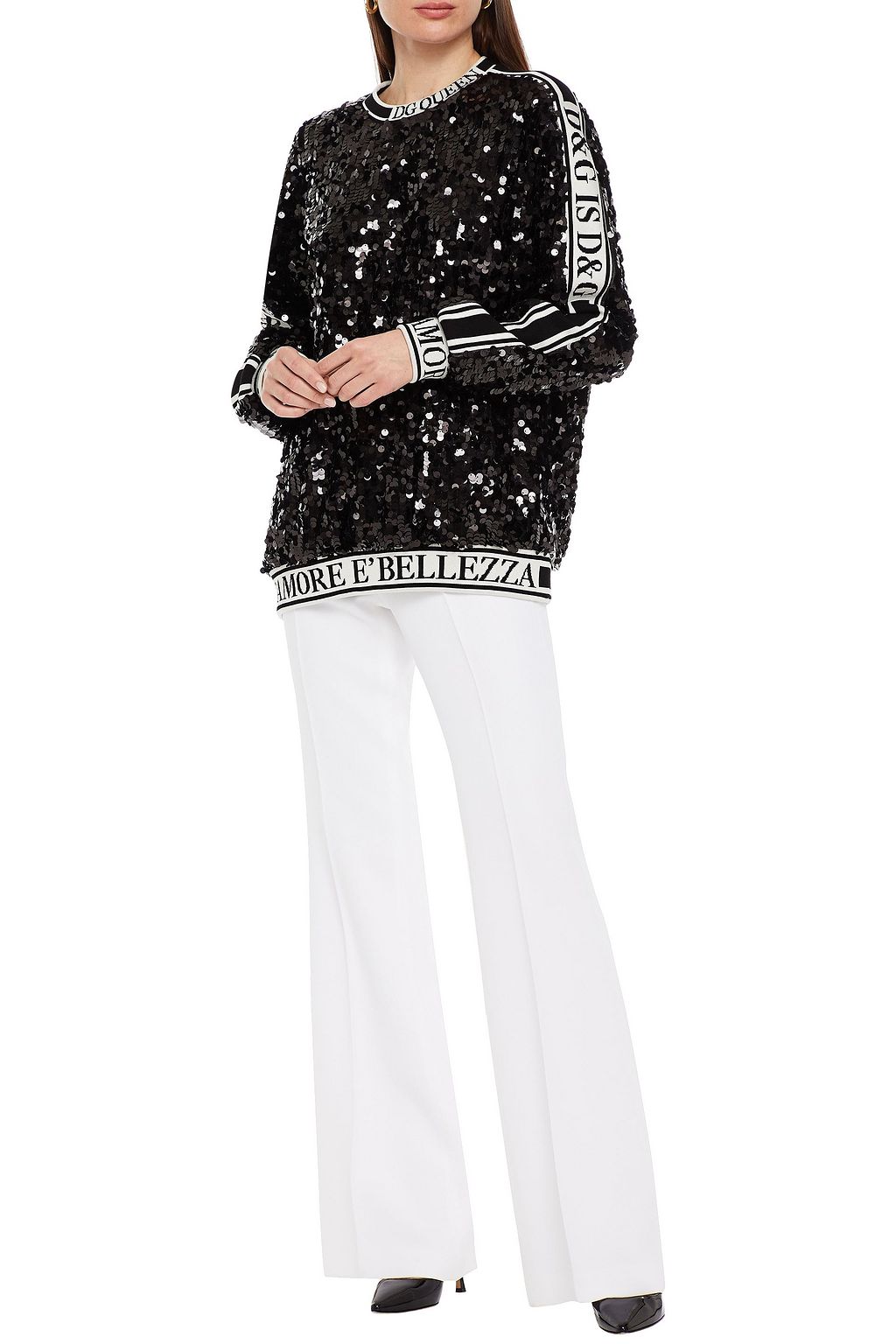 DOLCE&GABBANA Oversized sequined stretch-tulle sweatshirt