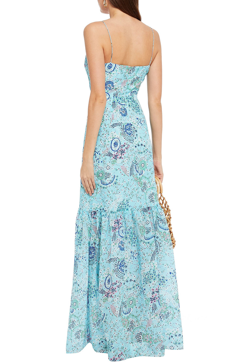  Saloni - Maxikleid Aus Jacquard Aus Einer Baumwollmischung Mit Floralem Print Und Rüschen - Blau - Uk 14 