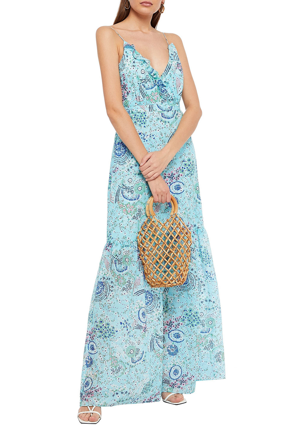  Saloni - Maxikleid Aus Jacquard Aus Einer Baumwollmischung Mit Floralem Print Und Rüschen - Blau - Uk 14 
