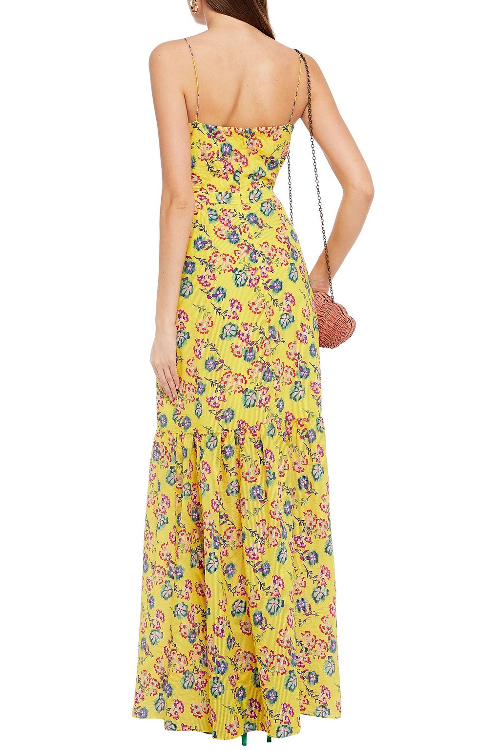 SALONI Ruffled floral-print cotton-blend jacquard maxi dress