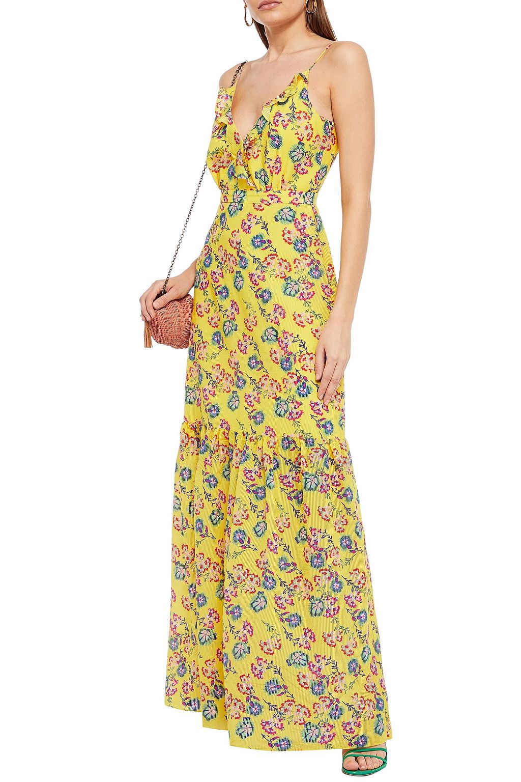 SALONI Ruffled floral-print cotton-blend jacquard maxi dress