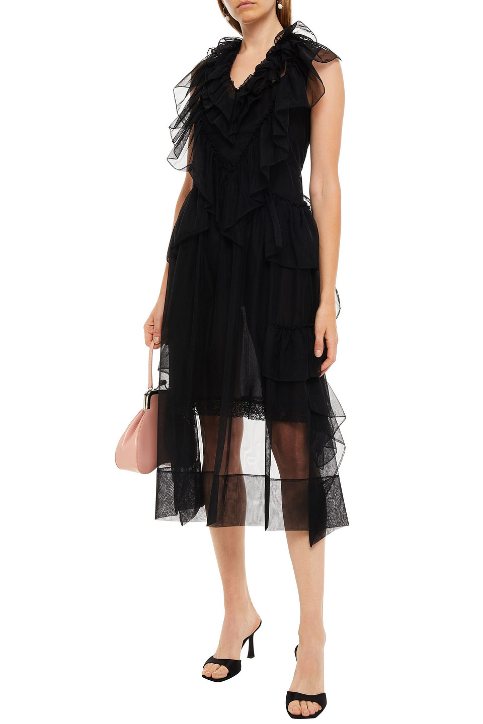 tulle midi dress black