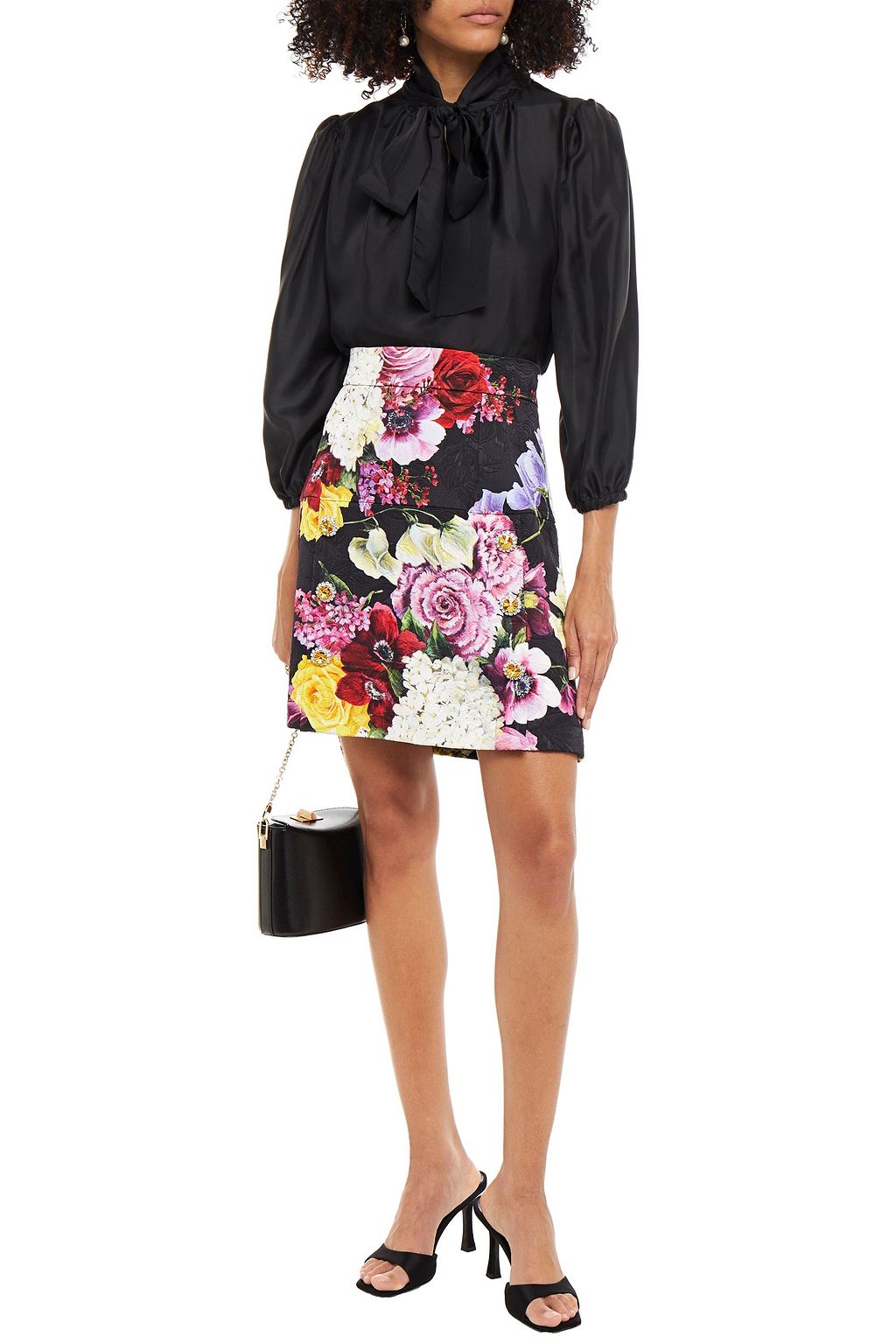 DOLCE&GABBANA Floral-print cotton-blend jacquard mini skirt