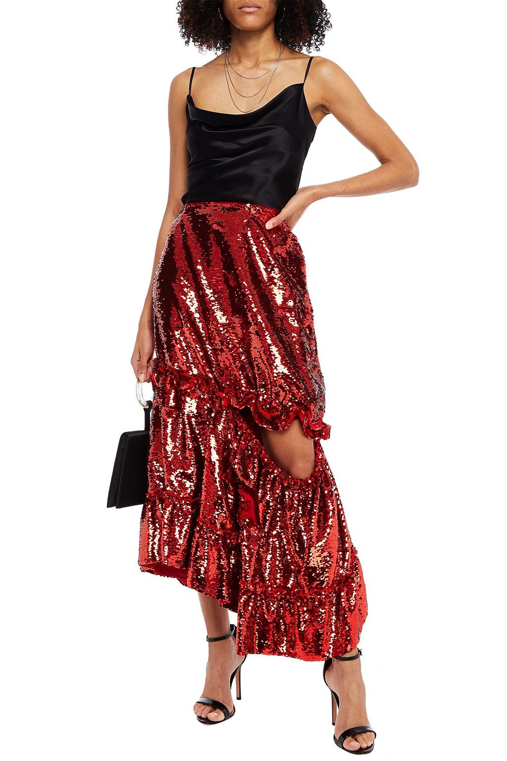 SIMONE ROCHA Gathered cutout sequined tulle midi skirt