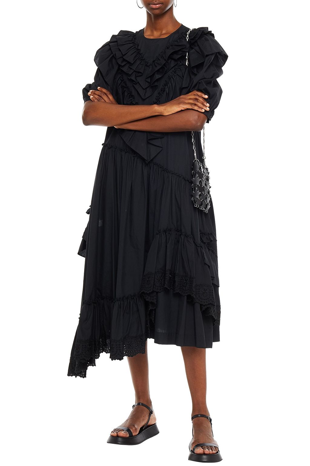 SIMONE ROCHA Bite asymmetric ruffled broderie anglaise cotton-poplin midi dress