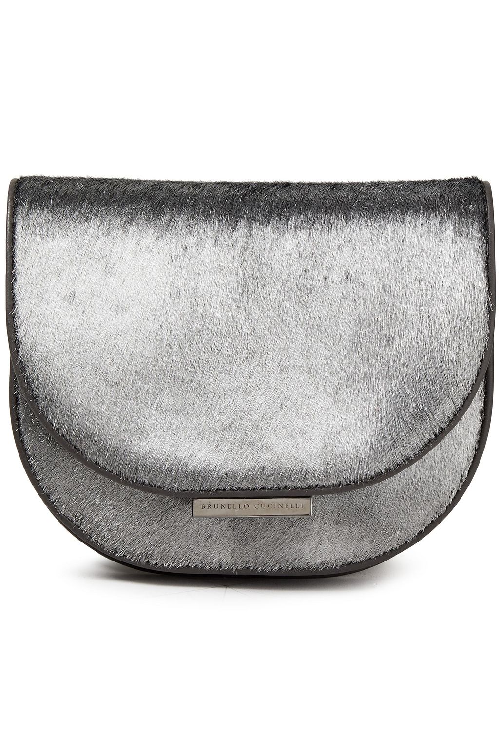 BRUNELLO CUCINELLI Leather-trimmed metallic calf hair shoulder bag