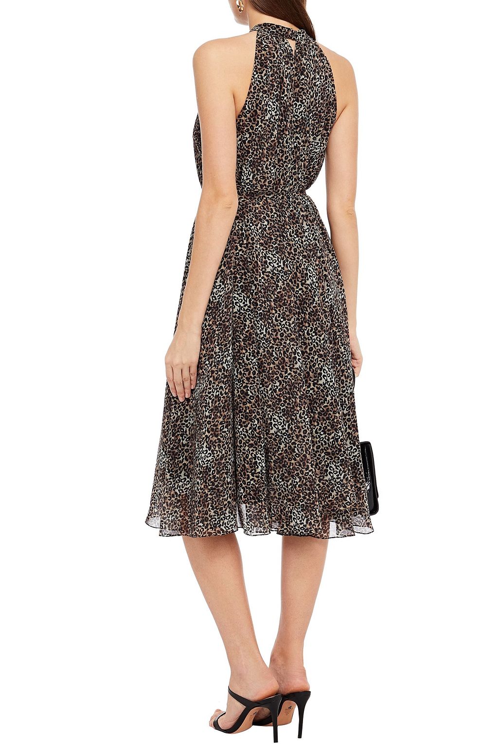 SALONI Belted leopard-print georgette midi dress